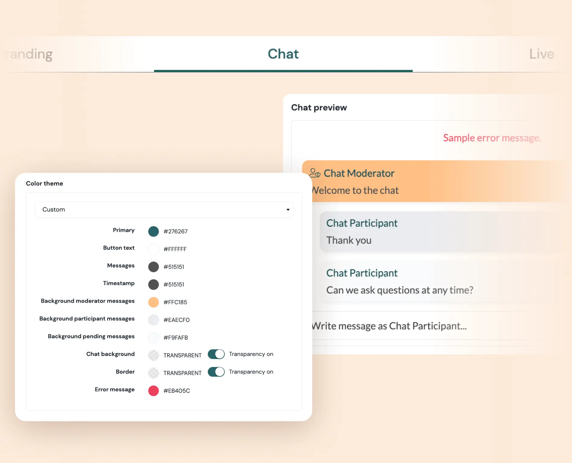 customizable branding live page Quickchannel