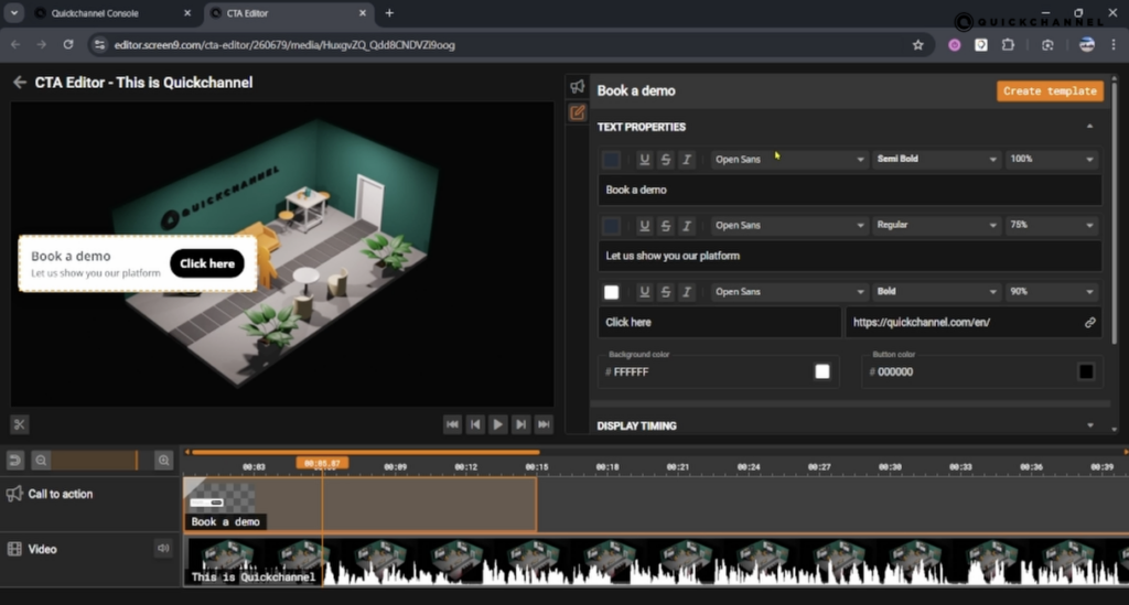 Quickchannel Call to Action editor