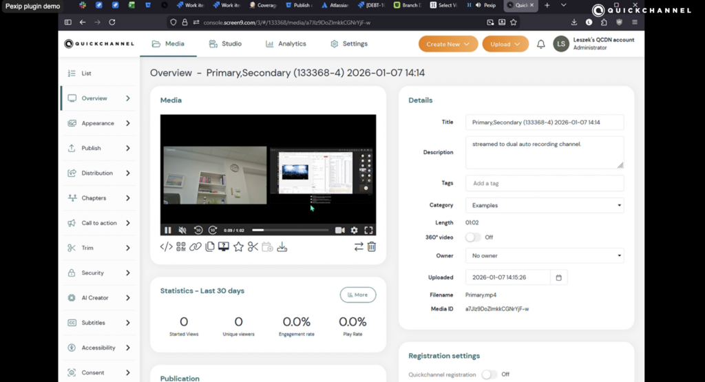 Quickchannel Pexip Dual Streams recording