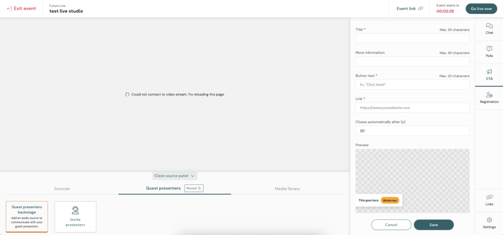 Quickchannel Live Studio Call to Action