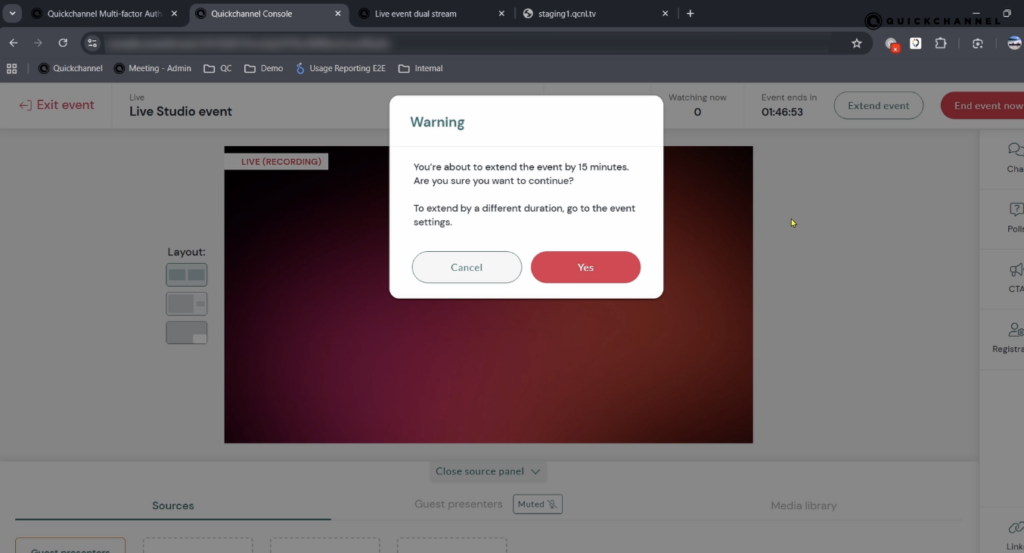 Live Studio extend event Quickchannel