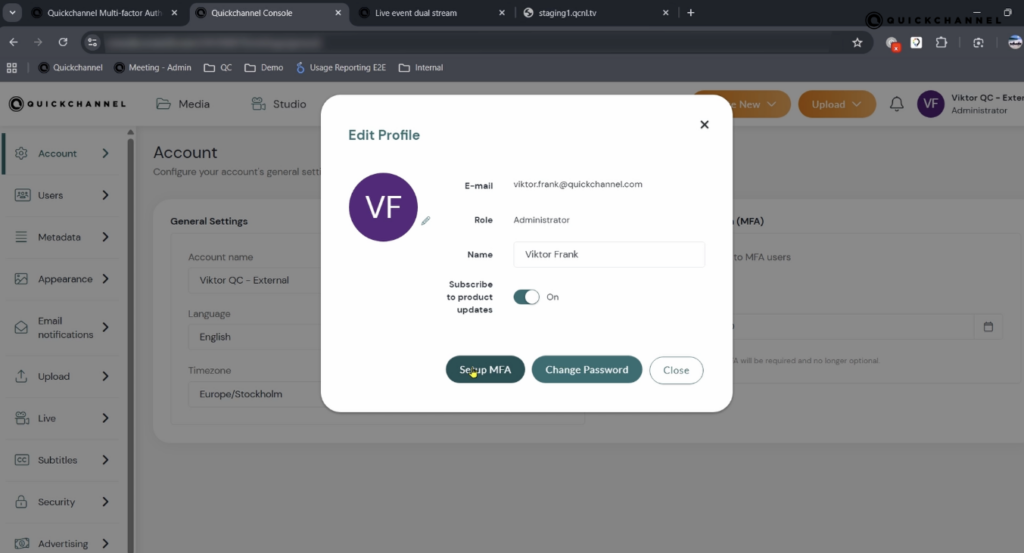 User-Level MFA Control in Profile Quickchannel